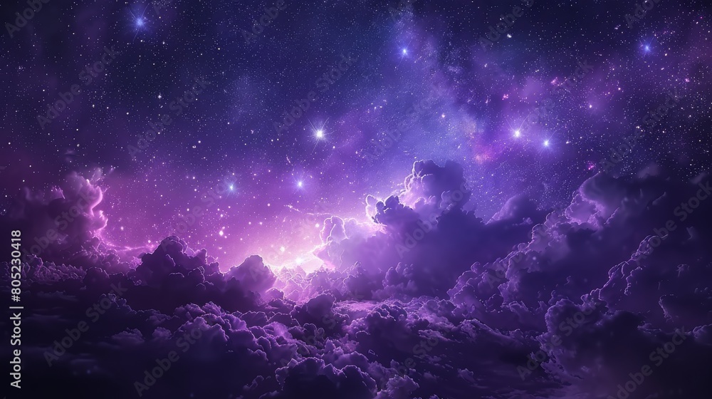 Fototapeta premium The blend of deep purples and blues form a breathtaking celestial canvas in this image depicting a dreamscape sky