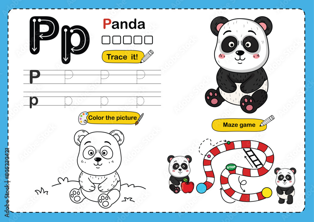 Illustration Isolated Animal Alphabet Letter P-Panda