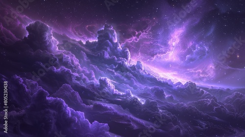This piece of art beautifully merges an imaginary cloudscape with a star-lit purple sky, instilling a sense of calm photo