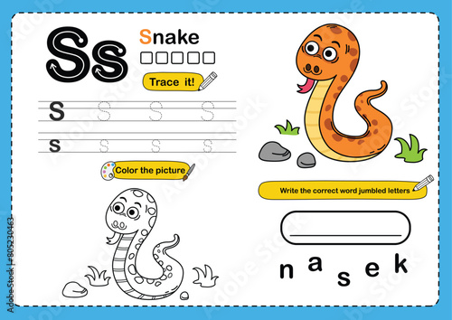 Illustration Isolated Animal Alphabet Letter S-Snake