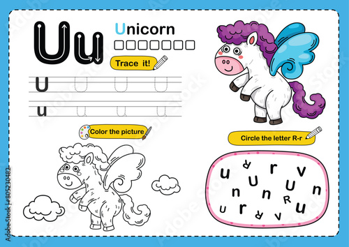 Illustration Isolated Animal Alphabet Letter U-Unicorn
