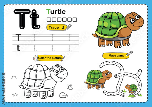 Illustration Isolated Animal Alphabet Letter T-turtle
