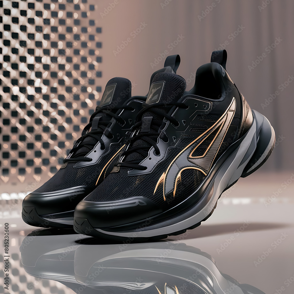 a close-up of a pair of black sneakers, generative ai a close-up of a pair of black sneakers, generative ai