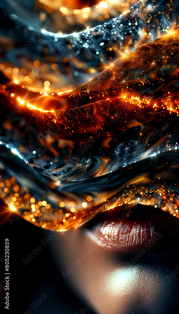 A woman's face is shown with a lot of glitter and sparkles A woman's face is shown with a lot of glitter and sparkles