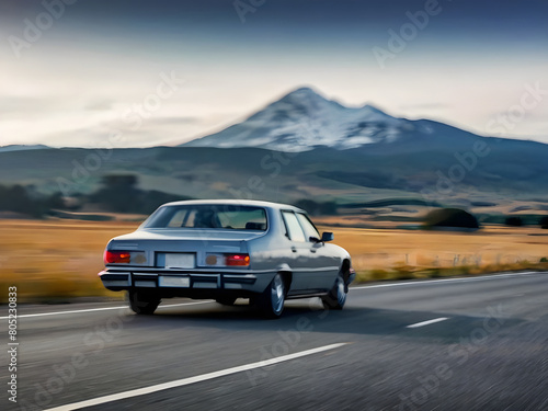 Blurred car on road in front of mountain © Natasa