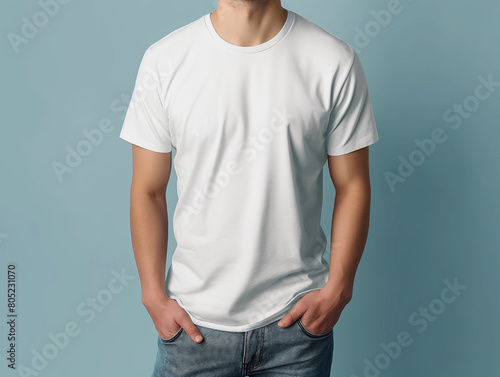 white t-shirt mock up on man's body