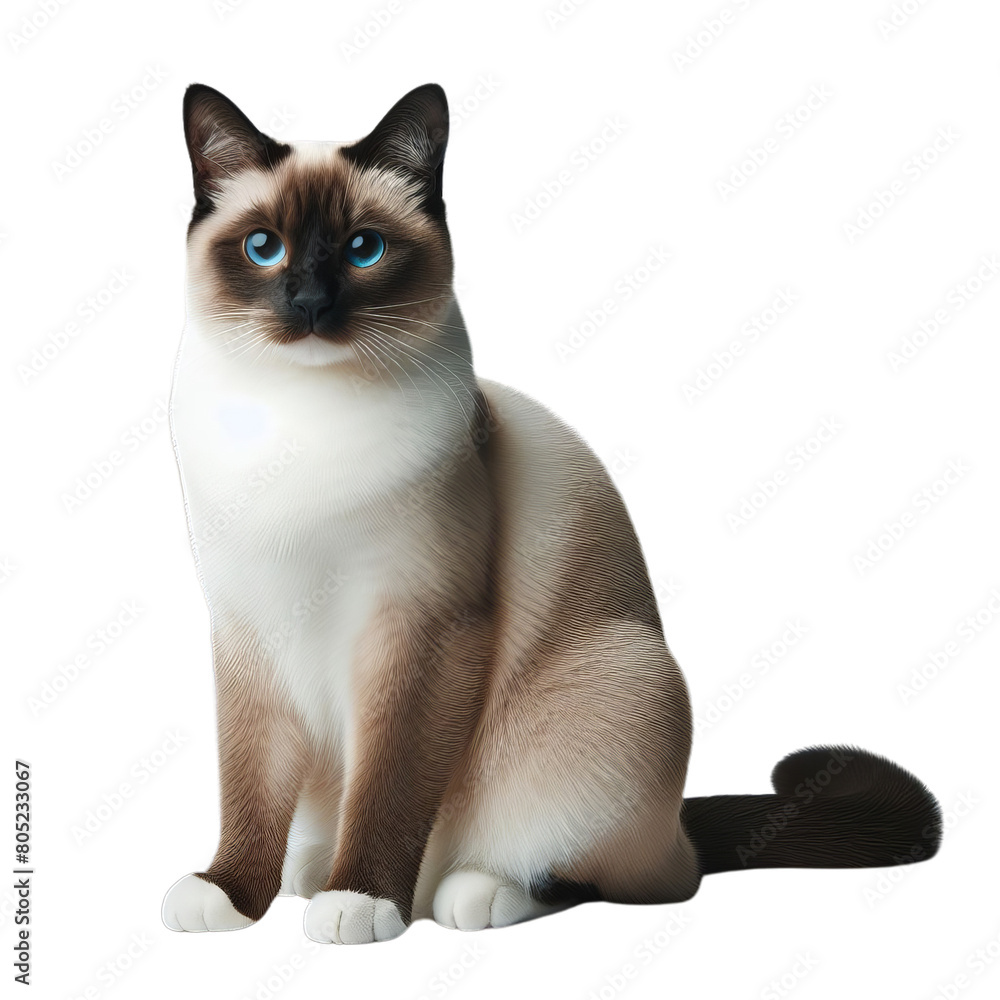 Majestic Siamese Cat Posing Gracefully on Transparent Background, Elegant Feline Portrait