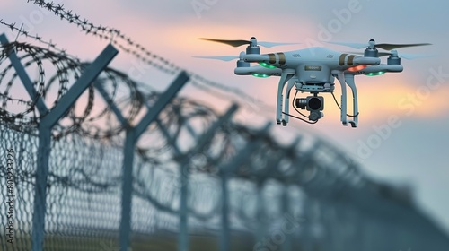 Drone Monitors Barbed Wire Fence in Restricted Areas