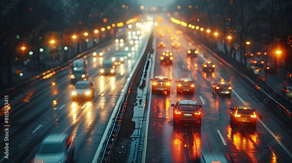 A long exposure shot capturing traffic flowing along a multi-lane highway at night. A long exposure shot capturing traffic flowing along a multi-lane highway at night.
