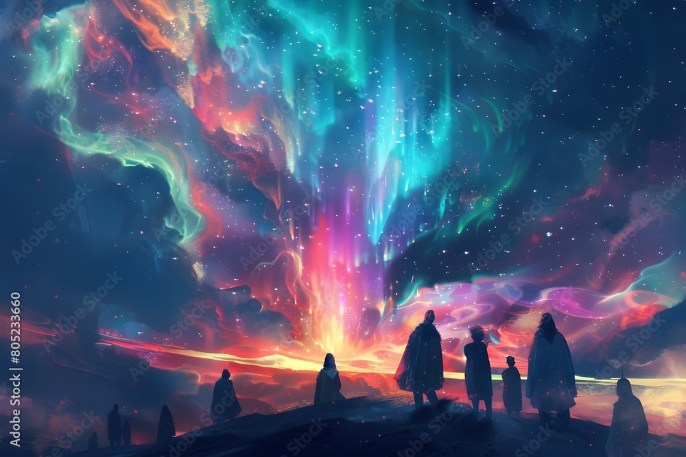 Captivating Celestial Spectacle Cosmic Wonder Unfolds in Aurora Inspired Palette