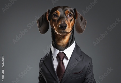 Portrait of a Dachshund dog dressed in a formal business suit, © Fukurou