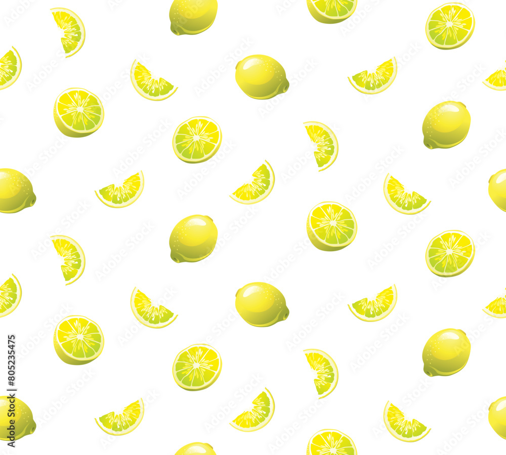 Lemon with slice, piece and half seamless background pattern. Vector illustration Lemon with slice, piece and half seamless background pattern. Vector illustration