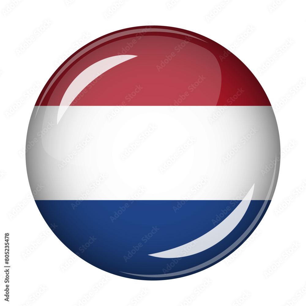 Obraz premium Flag of Netherlands in the form of a round shaped icon. Abstract concept. The national flag is convex in shape. Vector illustration