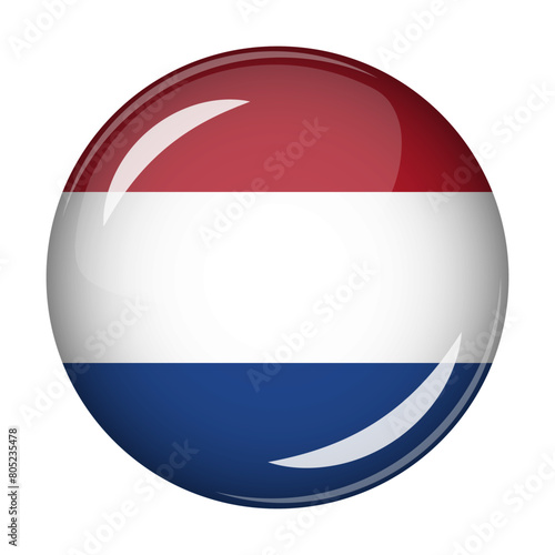 Flag of Netherlands in the form of a round shaped icon. Abstract concept. The national flag is convex in shape. Vector illustration