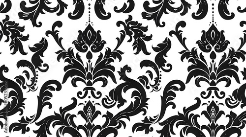 Elegant Monochrome Vintage Baroque Floral Damask Pattern Wallpaper Background