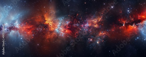 A breathtaking wide-angle view of a vibrant, colorful galactic center in outer space showcasing astronomical wonders. photo