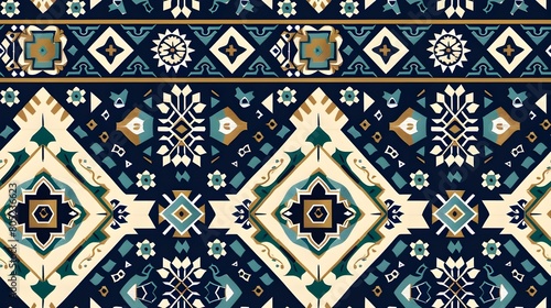 Vibrant Geometric Ornamental Tile Pattern for Textiles and Wallpaper Designs