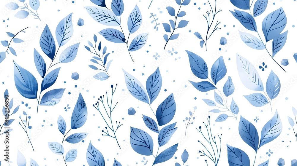 Fototapeta premium Delicate Blue and White Botanical Floral Pattern for Seamless Background or Design