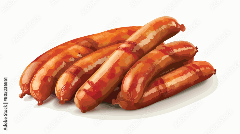 Tasty thin sausages on white background style