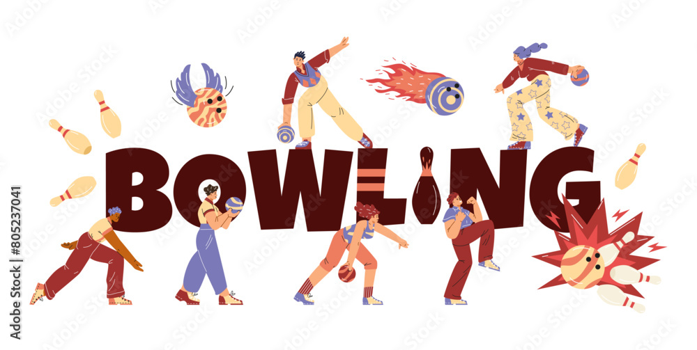 Animated bowling action scene vector illustration.