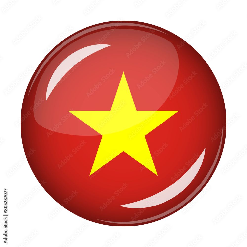 Flag of Vietnam in the form of a round shaped icon. Abstract concept. The national flag is convex in shape. Vector illustration Flag of Vietnam in the form of a round shaped icon. Abstract concept. The national flag is convex in shape. Vector illustration
