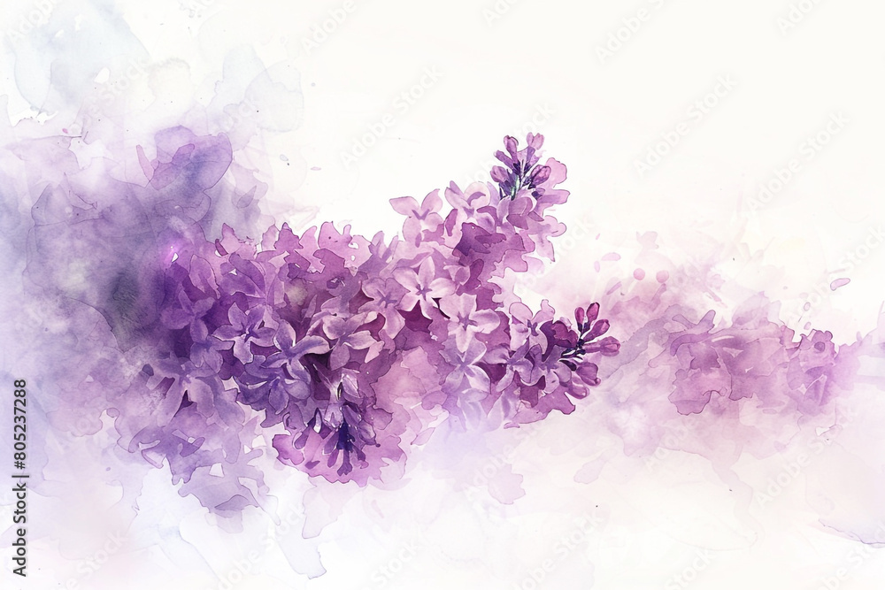 Fototapeta premium Lilac watercolor, essence of spring, soft focus, white isolation