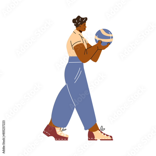 Focused bowler with ball vector illustration.