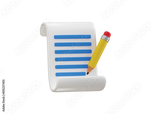 Paper and pencil icon 3d rendering vector illustration