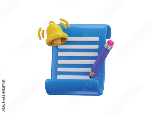 Paper and pencil icon 3d render concept of education icon vector illustration