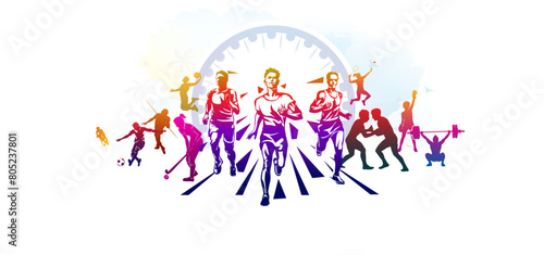 Sports athletics players runners background for world sports day for athletics day. Eps vector illustration. photo