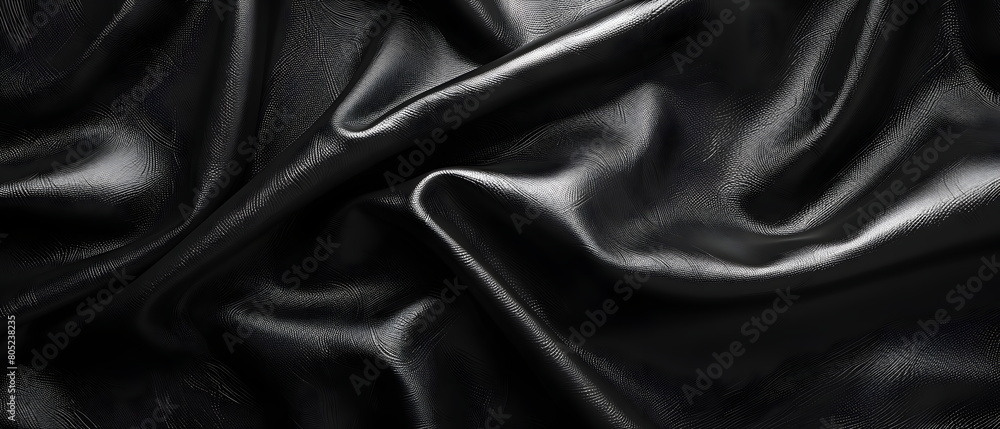Obraz premium Black leather texture as background, The rough surface of the soft blanket is made from genuine black leather.