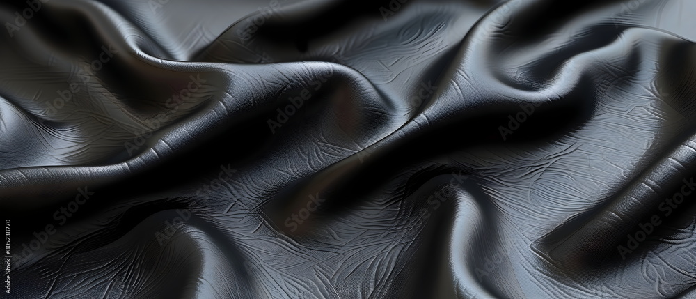 Fototapeta premium Black leather texture as background, The rough surface of the soft blanket is made from genuine black leather.