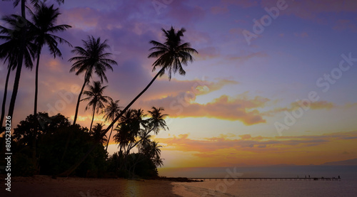 Banner Summer with colorful theme as palm trees with water wave background