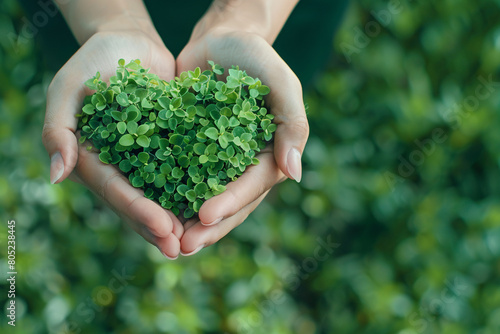Love for the environment hands gently cradling a heart-shaped plant 