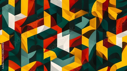 Multicolored Geometric Abstract Art with Overlapping Cubes and Shapes in Vibrant Digital Design