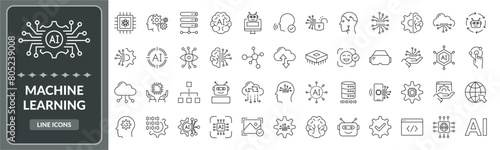 Machine learning line icon set. Collection of Machine learning, artificial intelligence, ai development icon EPS10 - Stock Vector