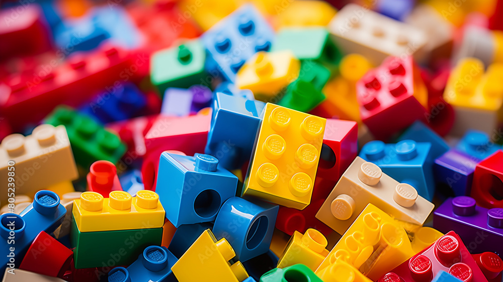 Fototapeta premium Scattered Colorful Plastic Building Bricks