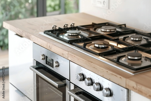 Wallpaper Mural mock up gas stove in the minimal style kitchen with white and brown color Torontodigital.ca