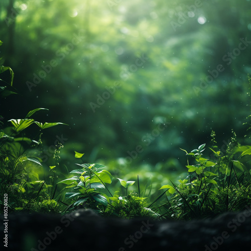 Jungle nature blurred background green flowers © SadiaMansoor