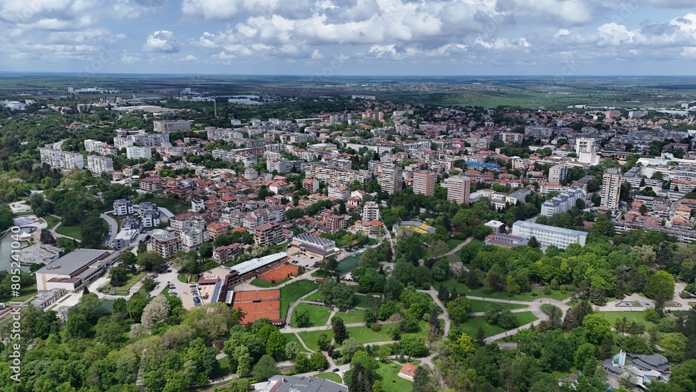 Fototapeta premium Dobrich Bulgaria drone aerial panorama city centrup and park