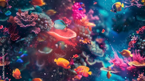 Vibrant Underwater Coral Reef Teeming with Diverse Marine Life © pisan thailand