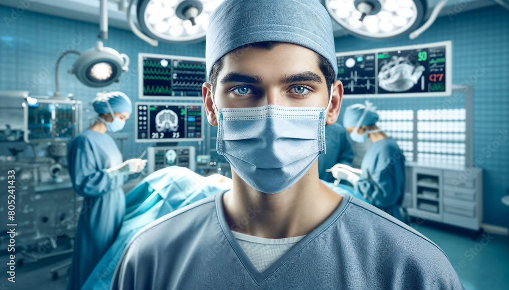 professional surgeon in a high-tech operating room, in the midst of a complex surgery. professional surgeon in a high-tech operating room, in the midst of a complex surgery.