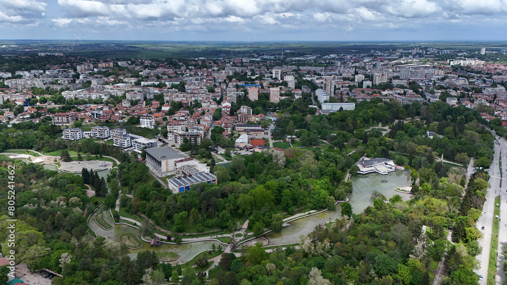 Fototapeta premium Dobrich Bulgaria drone aerial panorama city centrup and park