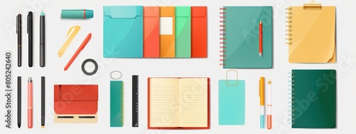 Various folders and stationery set isolated photo