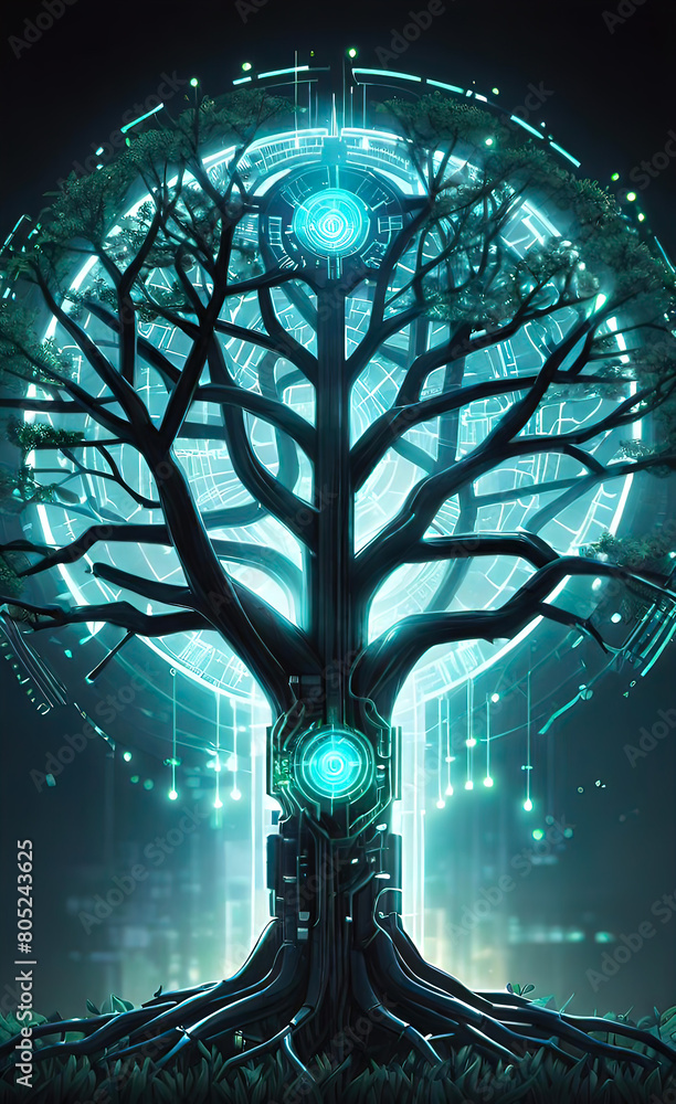 A digital illustration of a tree with branches seamlessly integrated ...