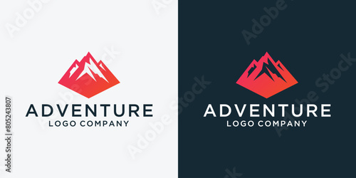 Mountain peak summit logo design. Outdoor hiking adventure icon set.