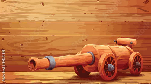 Toy model of cannon on wooden background style photo