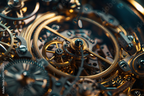 Macro shot of the inner workings of a clock, highlighting the intricate spring mechanisms 
