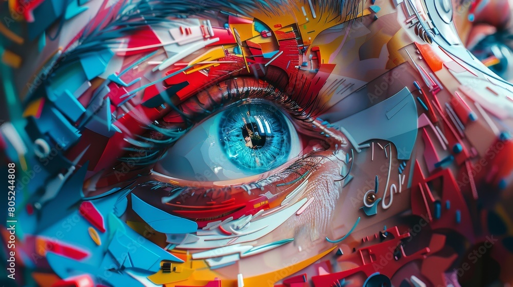 Fototapeta premium Capture a mesmerizing blend of tilted angle views and psychological concepts in a mural-style street art piece Use vibrant colors