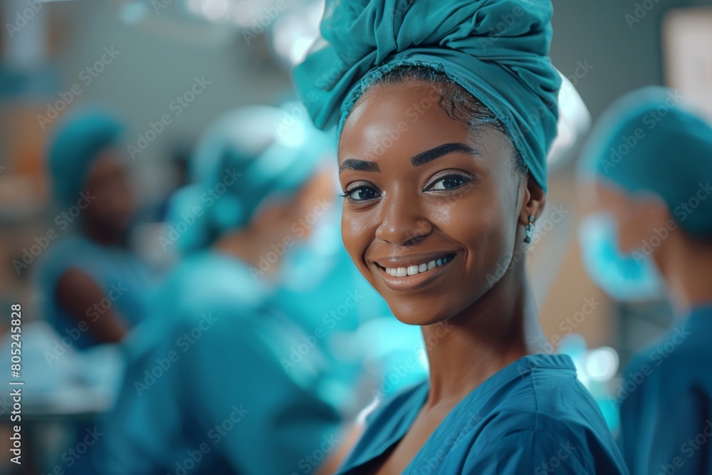 Portrait of beautiful female surgeon smiles Portrait of beautiful female surgeon smiles
